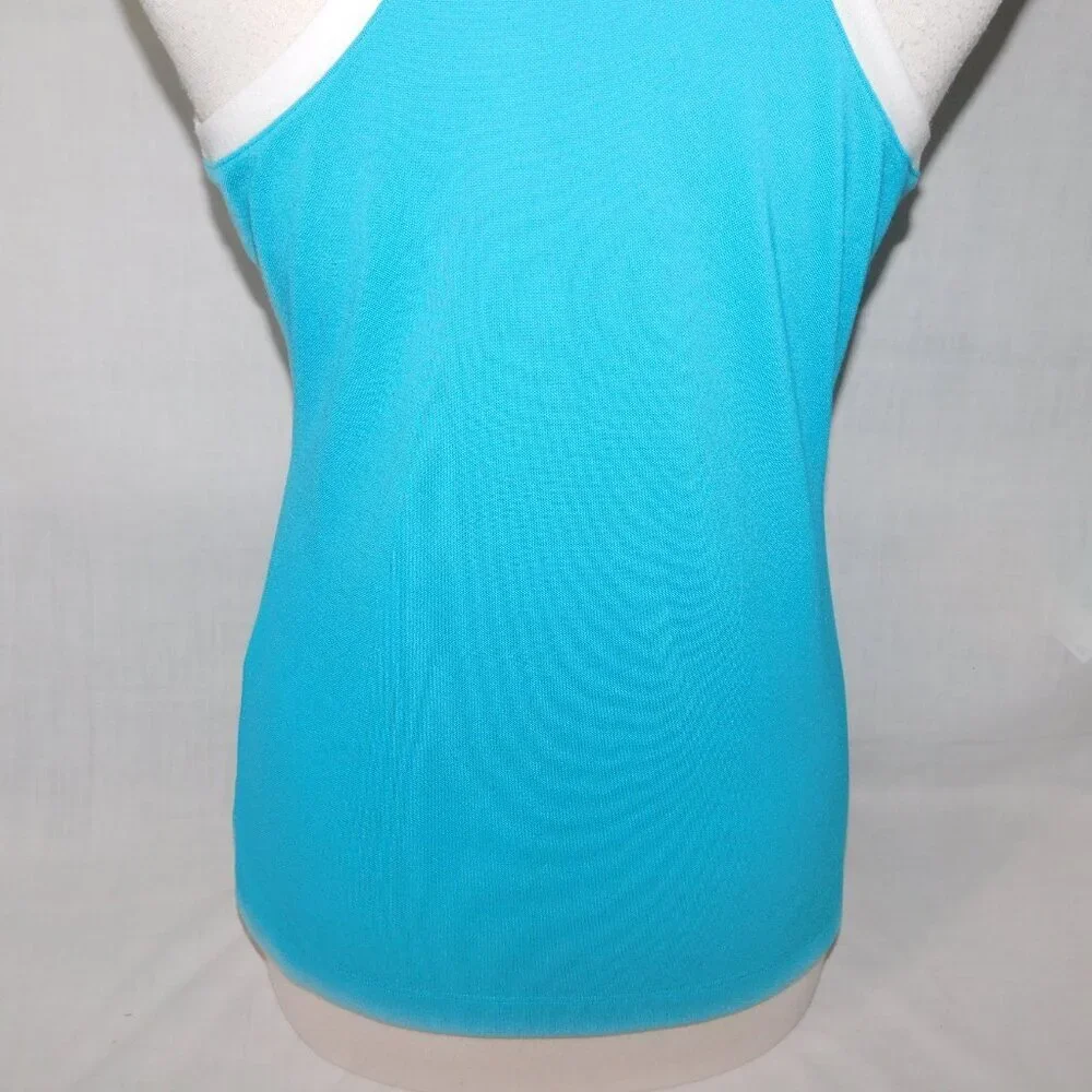 Under Armour heatgear Womens M Blue White Fitted Sleeveless Golf Polo Shirt - Picture 8 of 8